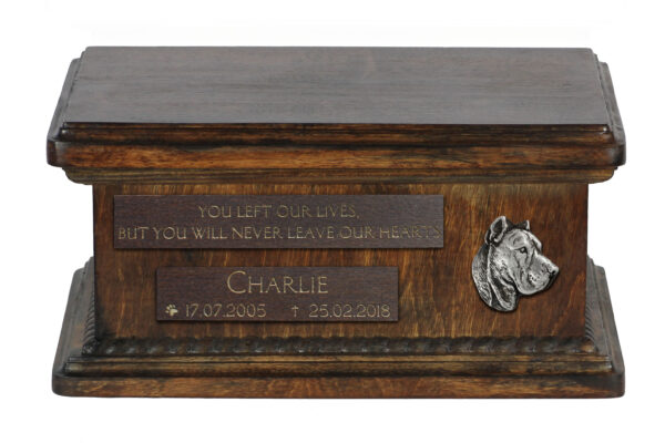 Presa Canario, Dogo Canario, Canary Mastiff - wooden urn for dog ashes, personalized urn with engraving, small urn for dog ashes from the Art-Dog brand
