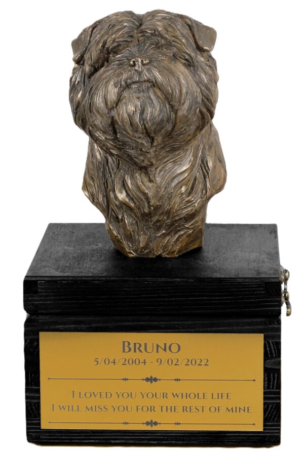 Affenpinscher, Affen, Affie - an urn with an engraving and a sculpture of a dog, a handmade product by the Art-Dog brand.